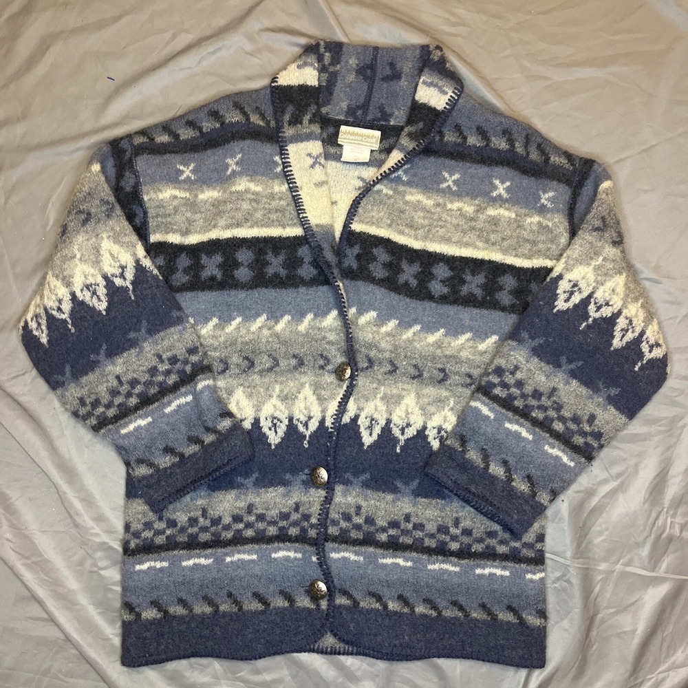 Vintage Coldwater Creek Women's‎ Collared Cardigan Western Warm Blue/Gray Wool S